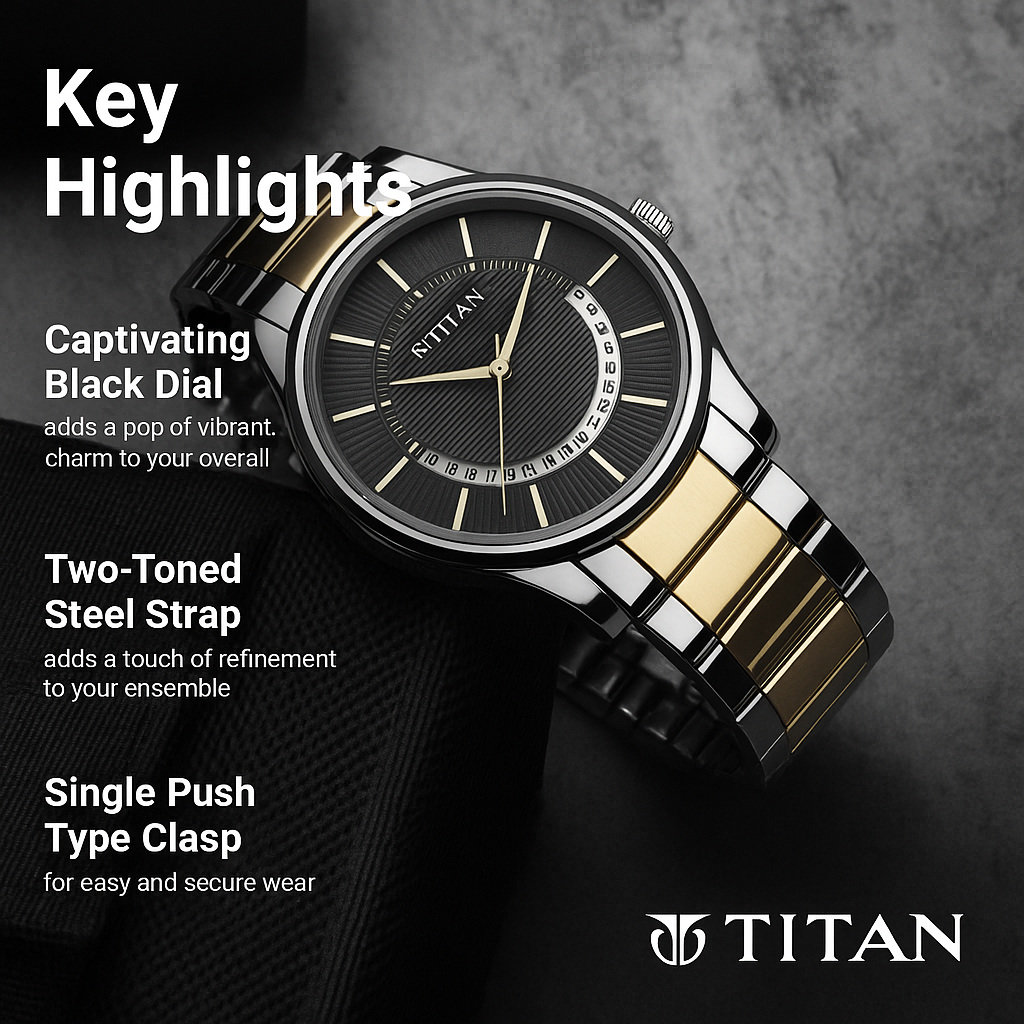 Titan Men's Two-Tone Stainless Steel Analog Watch – Refined Sophistication for the Modern Gentleman