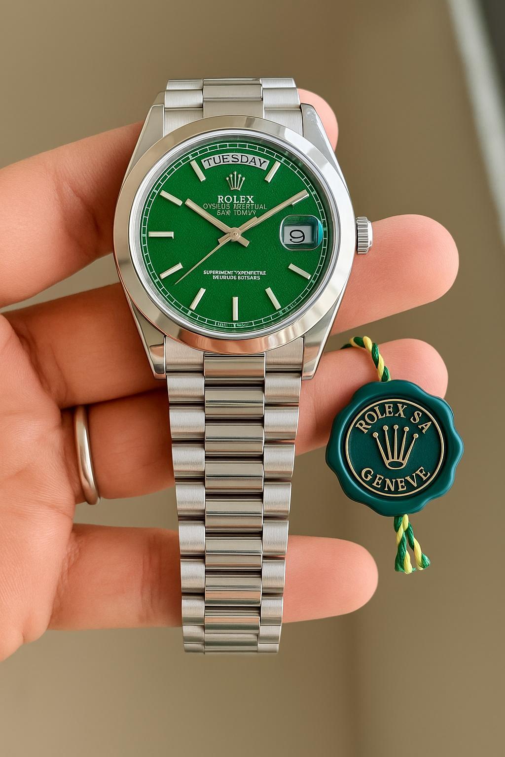 Rolex Day-Date 40 – Green Dial | Luxury Stainless Steel Watch