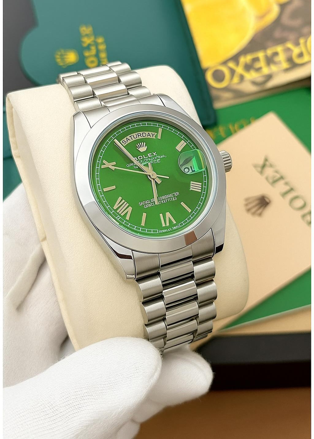 Rolex Day-Date 40 – Green Dial | Luxury Stainless Steel Watch